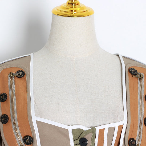 Stylish Patchwork Lace Up Jacket