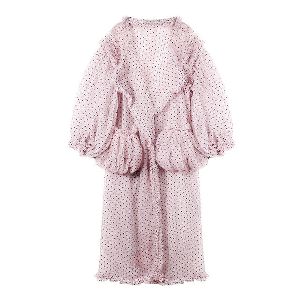 Polka Dot Printed Mesh Long Shirt