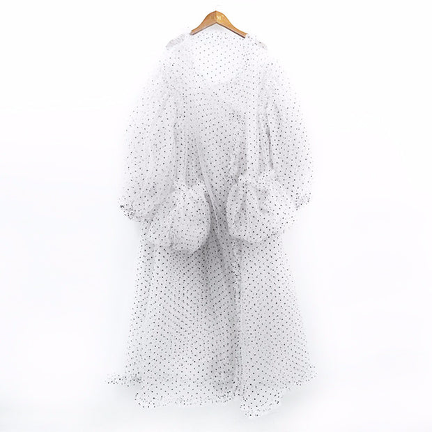Polka Dot Printed Mesh Long Shirt