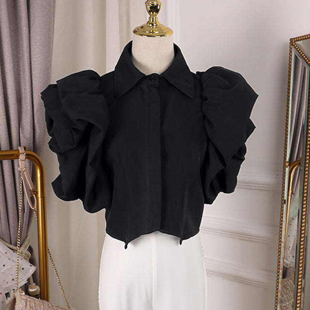 Vintage Ruffles Women Blouse Lapel Collar Butterfly