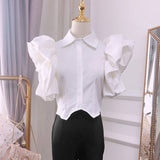Vintage Ruffles Women Blouse Lapel Collar Butterfly