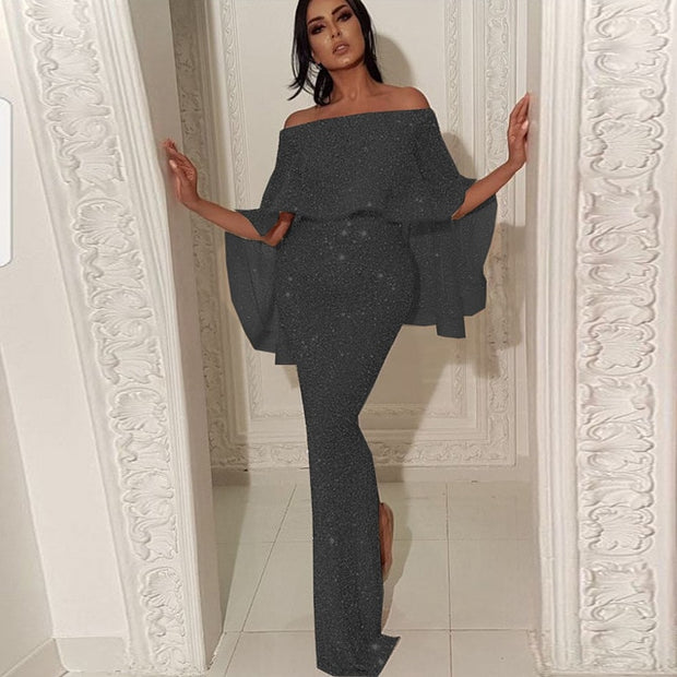 Elegant Sequin Off Shoulder Evening Gown