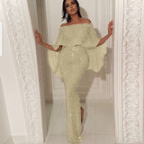 Elegant Sequin Off Shoulder Evening Gown