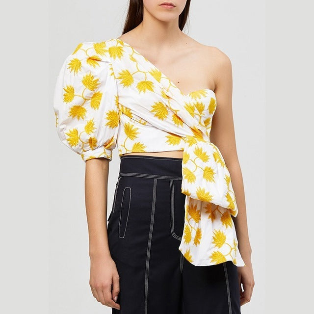 Puff Half Sleeve Shirts Crop Blouse