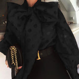 Ruched Women's Blouse Bow Collar