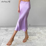 Purple Satin Silk High Waisted Skirt