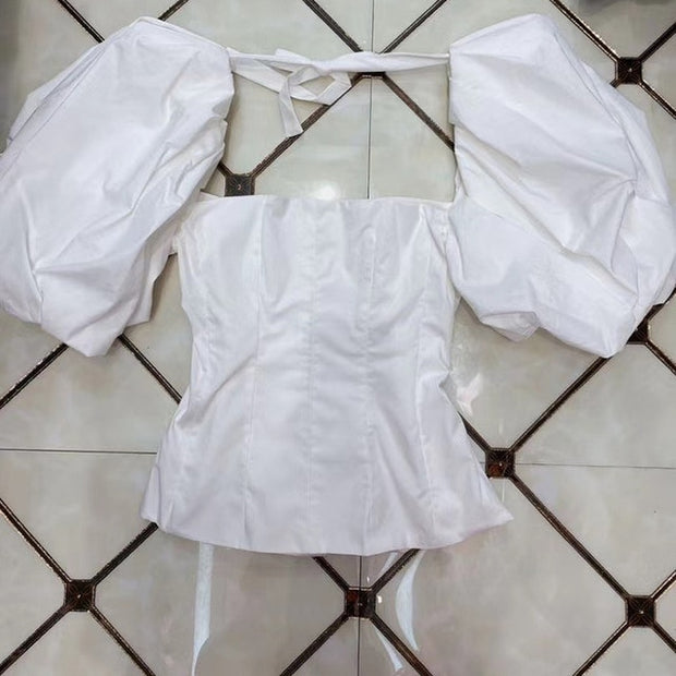 Summer Women's Square Collar Lantern Short Sleeve