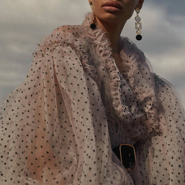 Polka Dot Printed Mesh Long Shirt