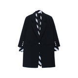 Black Striped Printed Stitch Long Blazer